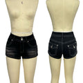 Low Rise Washed Denim Mini Shorts - DarkGrey
