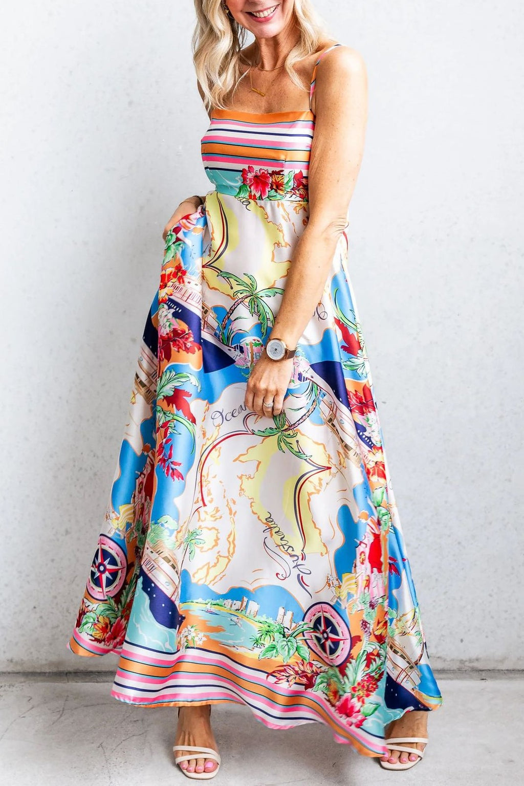 Scarf Print Strapless Maxi Dress - Multi