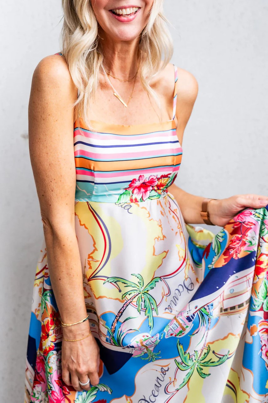 Scarf Print Strapless Maxi Dress - Multi - 1