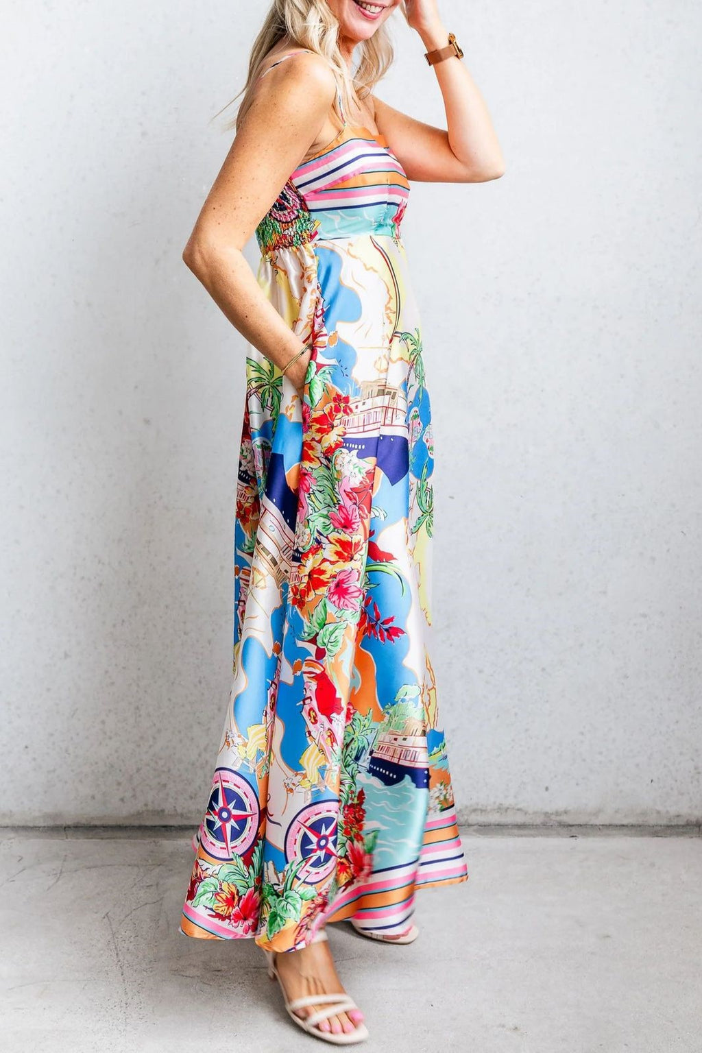 Scarf Print Strapless Maxi Dress - Multi - 2