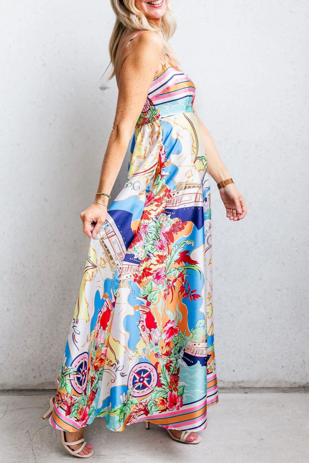 Scarf Print Strapless Maxi Dress - Multi - 3