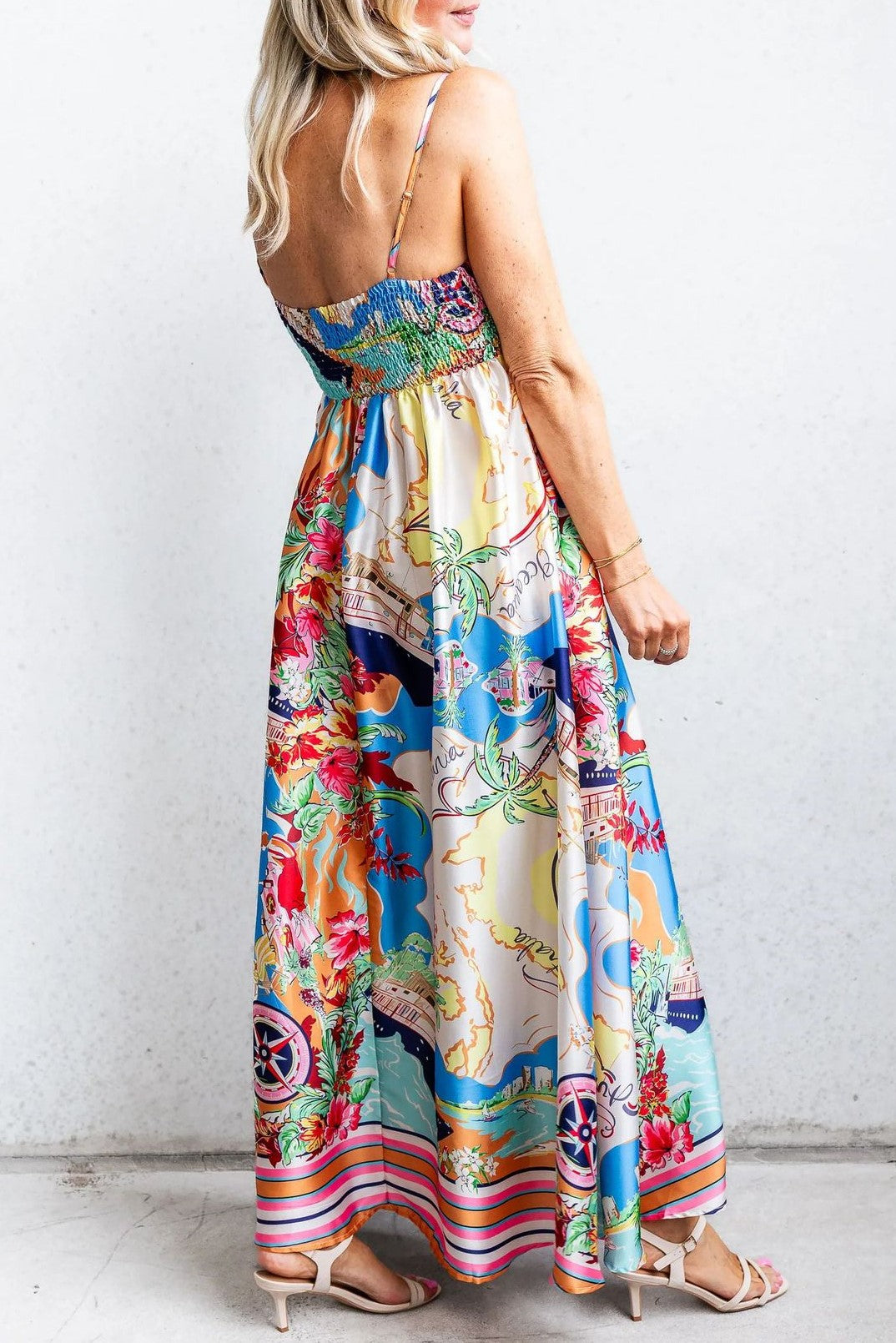 Scarf Print Strapless Maxi Dress - Multi - 4