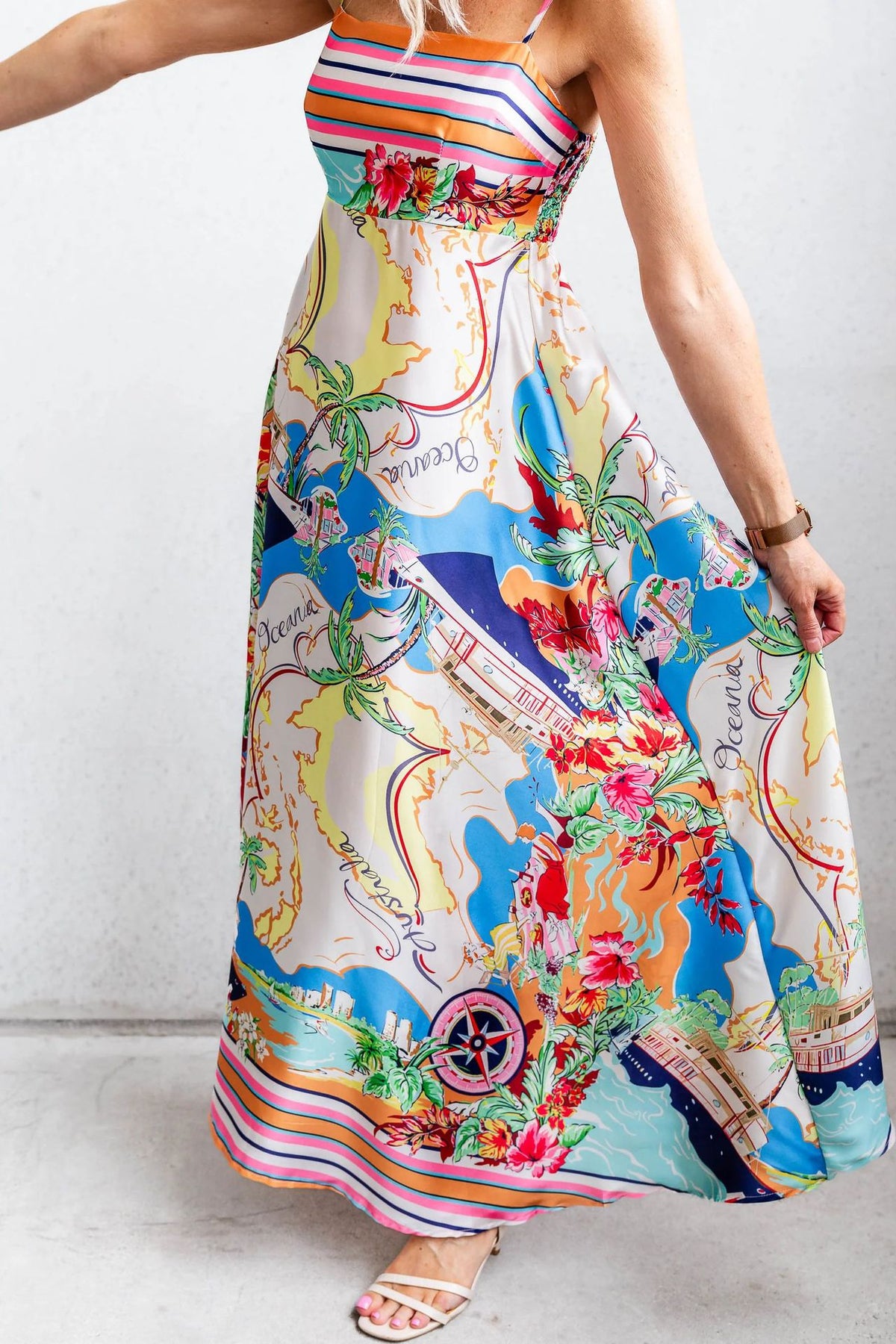 Scarf Print Strapless Maxi Dress - Multi - 7