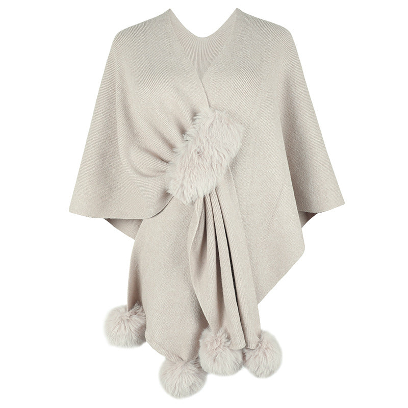Faux Fur Pom Trim Open Knit Cardigan - Apricot