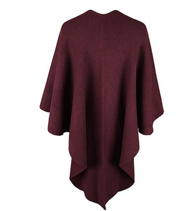 Faux Fur Pom Trim Open Knit Cardigan - Wine_red - 1