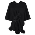 Faux Fur Pom Trim Open Knit Cardigan - black