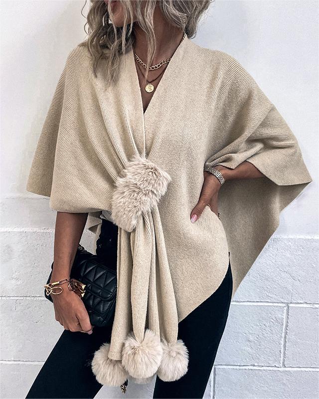 Faux Fur Pom Trim Open Knit Cardigan - view 1
