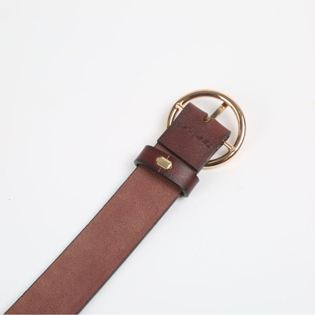 Round Buckle Eyelet Slim Belt - Coffee - 2