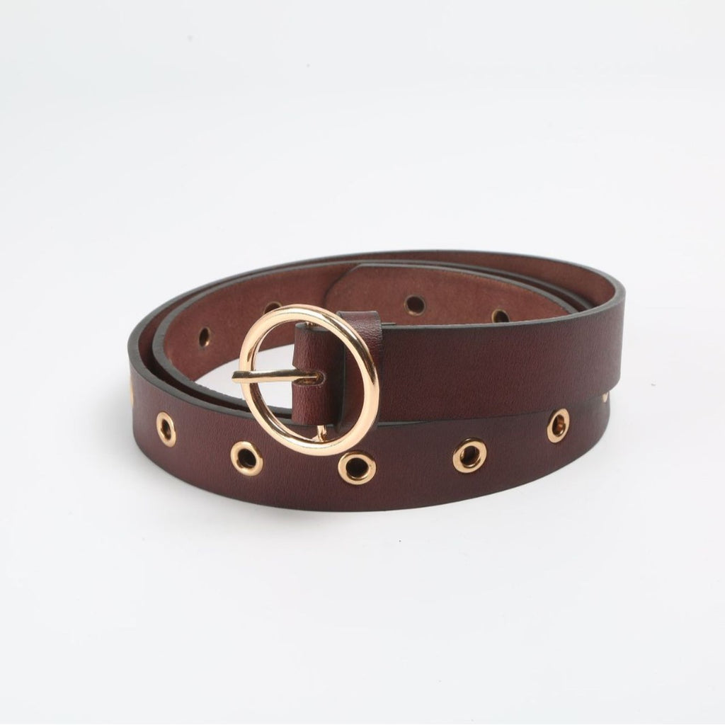 Round Buckle Eyelet Slim Belt - view 1
