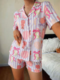 Whimsical Print Short-Sleeve Pajama Shirt & Shorts Set - Stripe