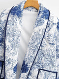 Toile Print Quilted Shawl Collar Jacket - Blue