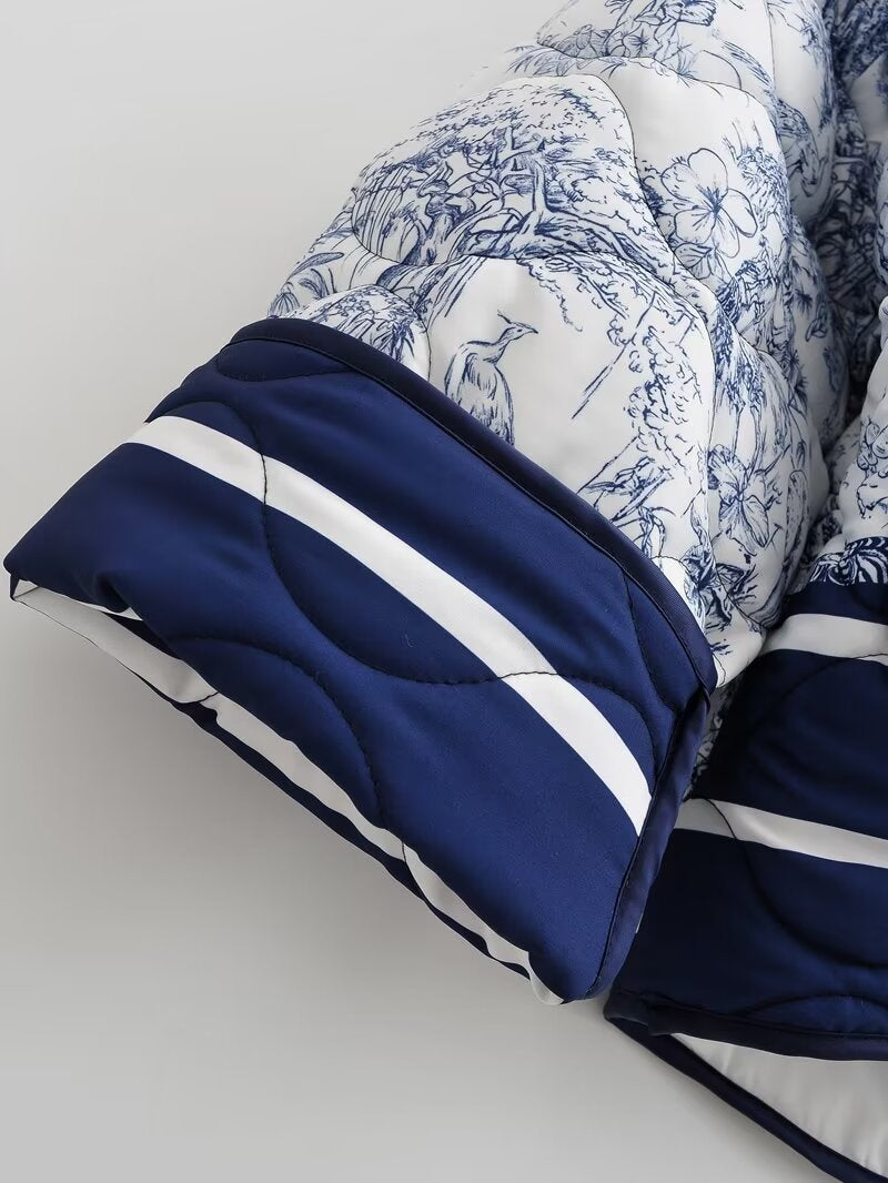Toile Print Quilted Shawl Collar Jacket - Blue - 6