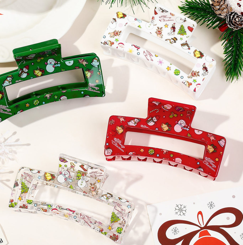 Christmas Print Rectangle Hair Claw Clip - view 1