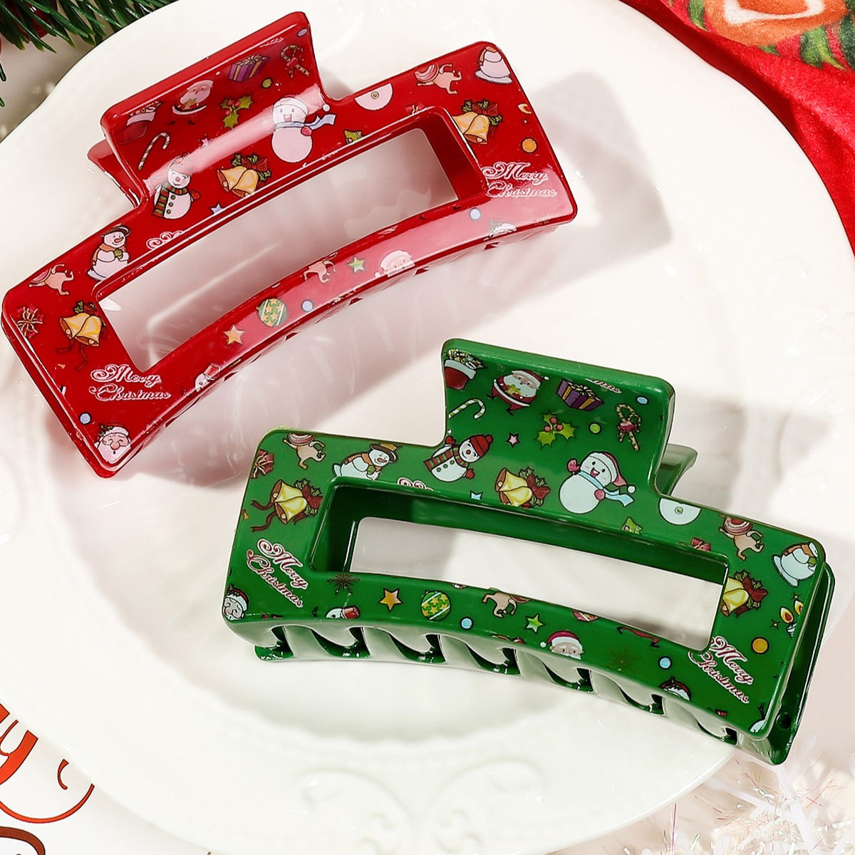 Christmas Print Rectangle Hair Claw Clip - view 2