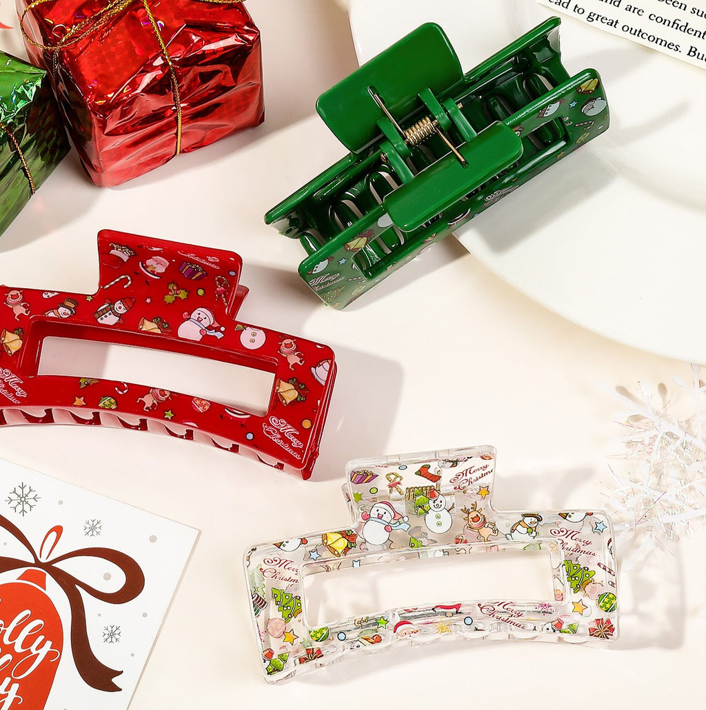 Christmas Print Rectangle Hair Claw Clip - view 5