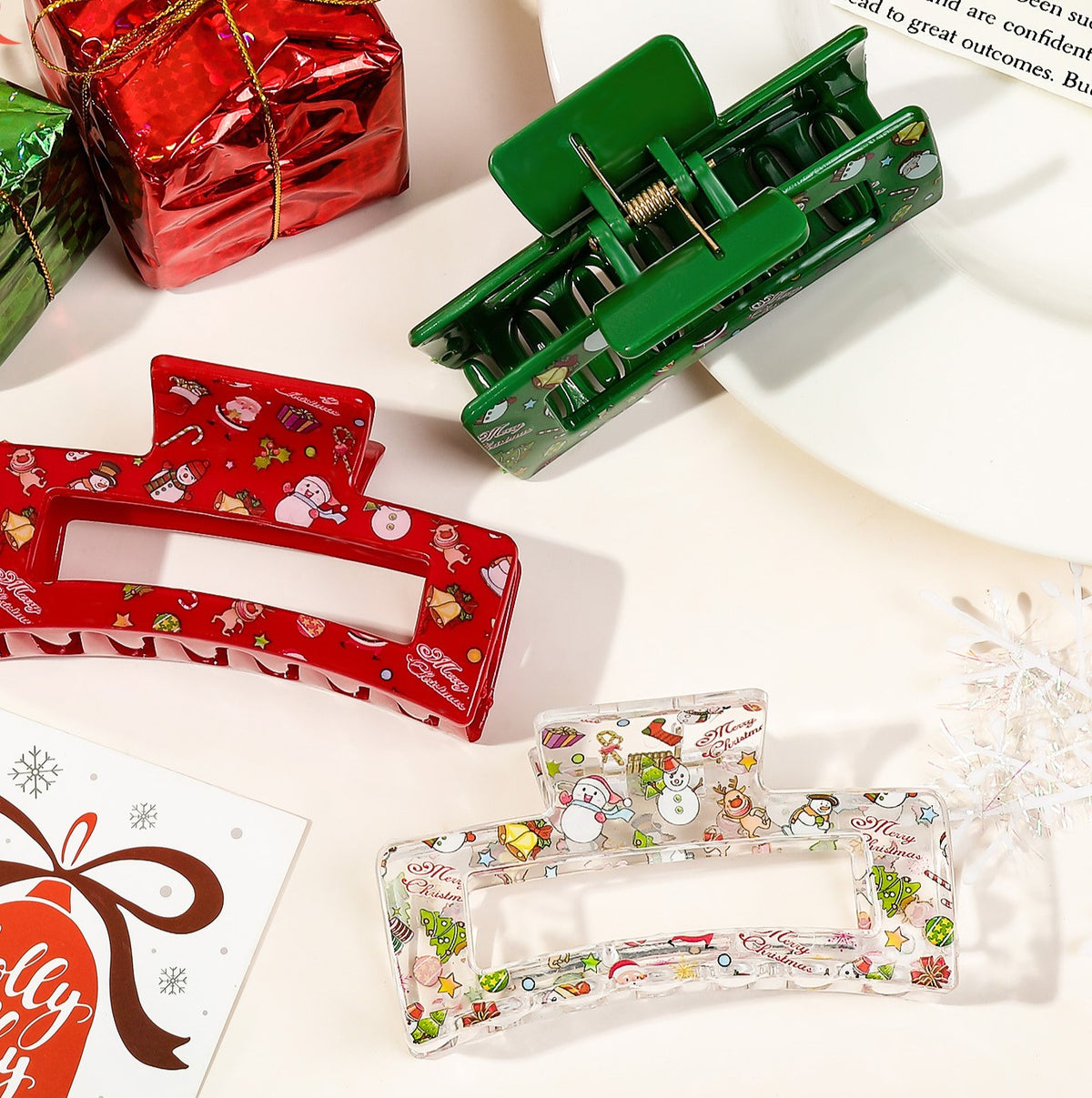 Christmas Print Rectangle Hair Claw Clip - view 5