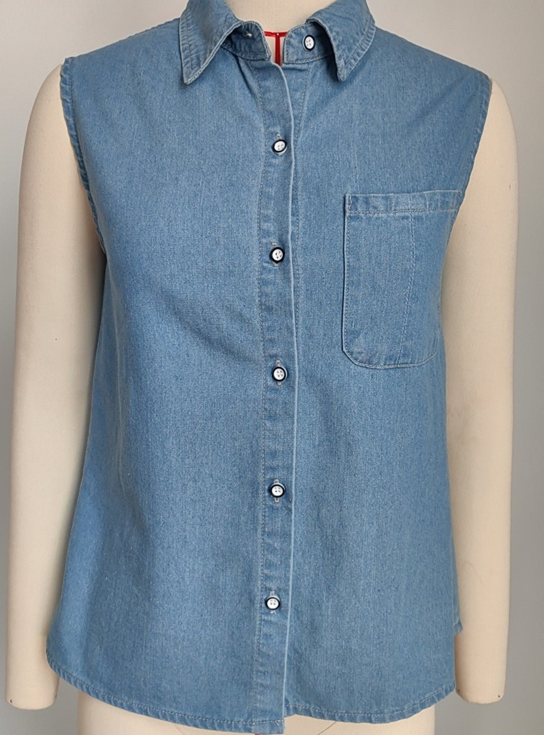 Sleeveless Denim Button Front Vest - Blue - 3