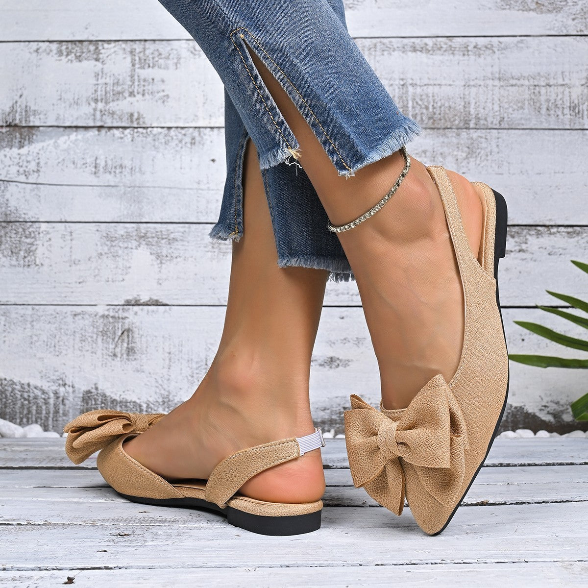 Pointed Toe Bow Slingback Flats