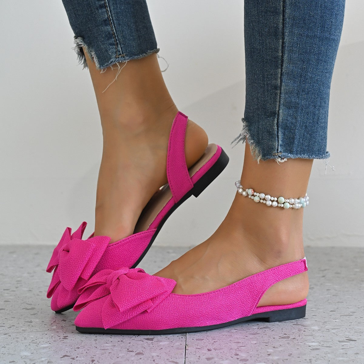 Pointed Toe Bow Slingback Flats
