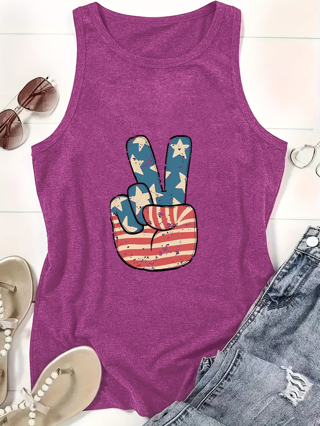 Stars and Stripes Peace Hand Tank Top - Purple - 1