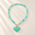 Puffy Heart Toggle Clasp Beaded Necklace - Blue