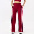 Wide Leg Track Pants With Contrast Stripes - Red