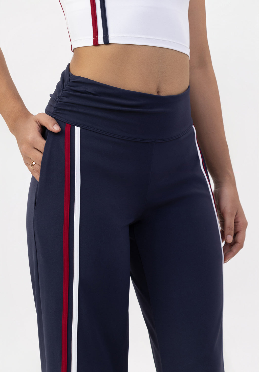 Wide Leg Track Pants With Contrast Stripes - view 1