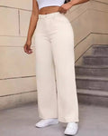 High Rise Wide Leg Tailored Jeans - Apricot