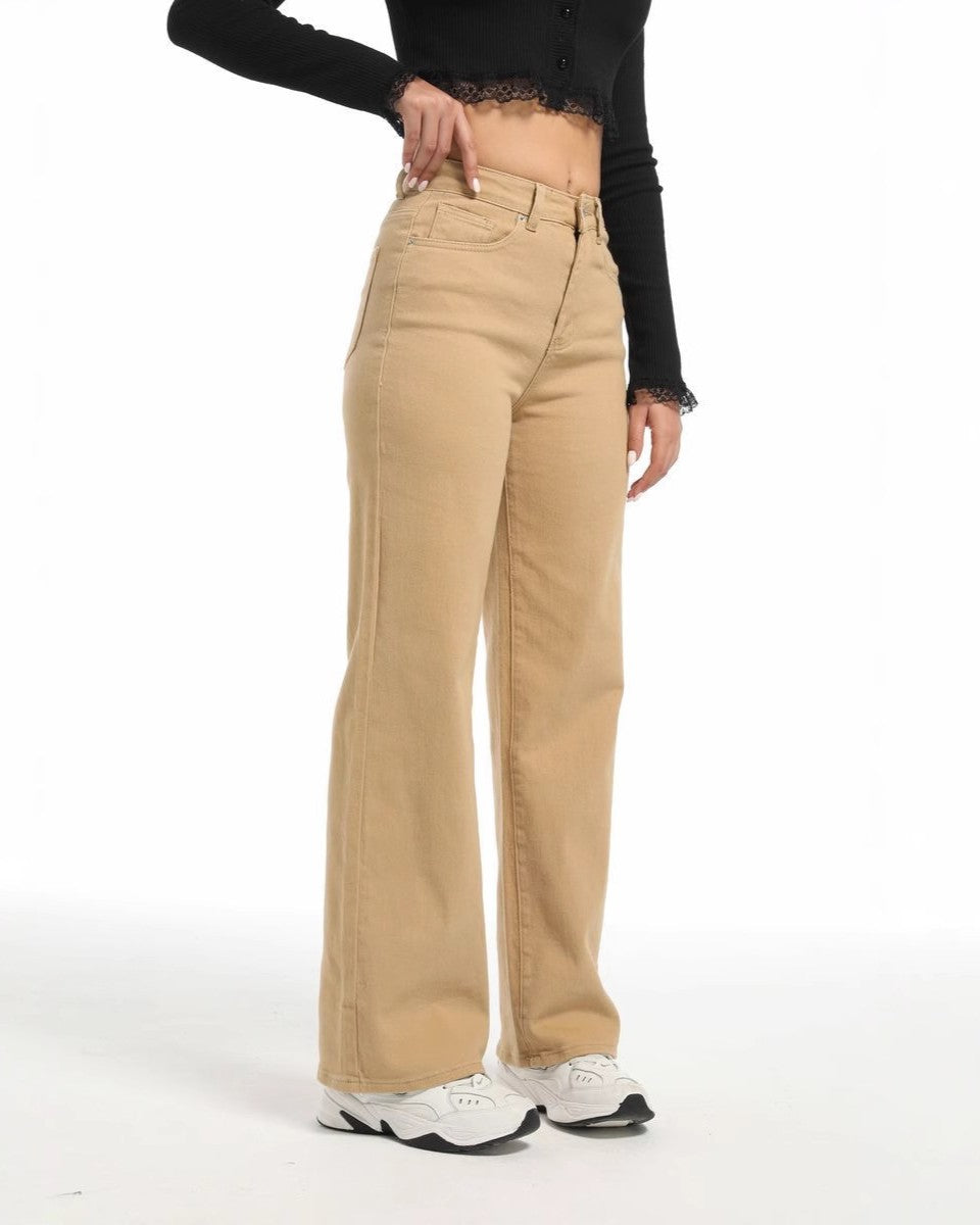 High Rise Wide Leg Tailored Jeans - Khaki - 2