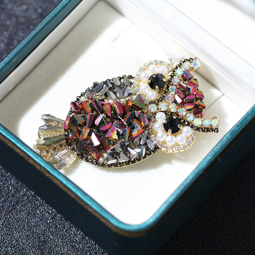 Beaded Crystal Owl Pin Brooch - Purple - 2