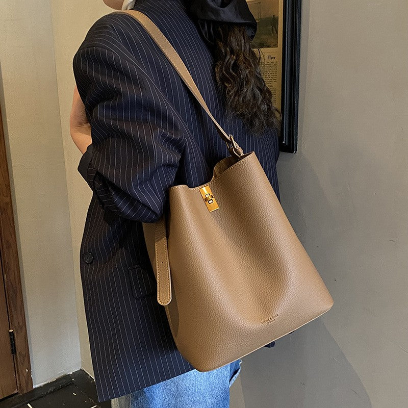 Slouchy Pebbled Bucket Bag with Zip Pouch