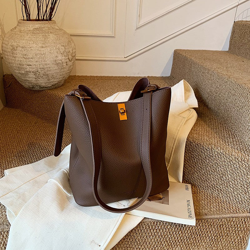 Slouchy Pebbled Bucket Bag with Zip Pouch