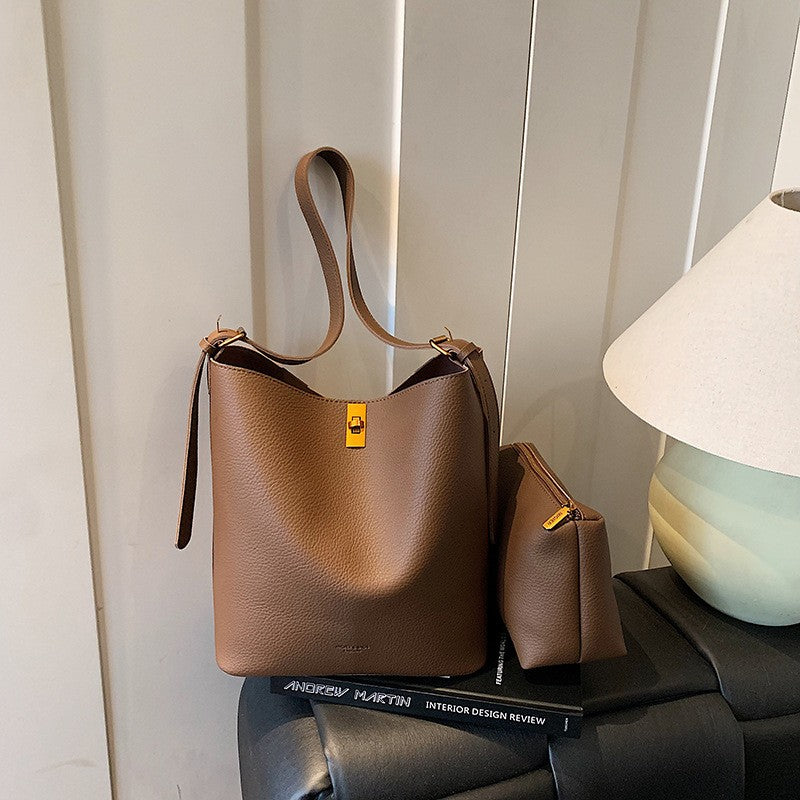 Slouchy Pebbled Bucket Bag with Zip Pouch