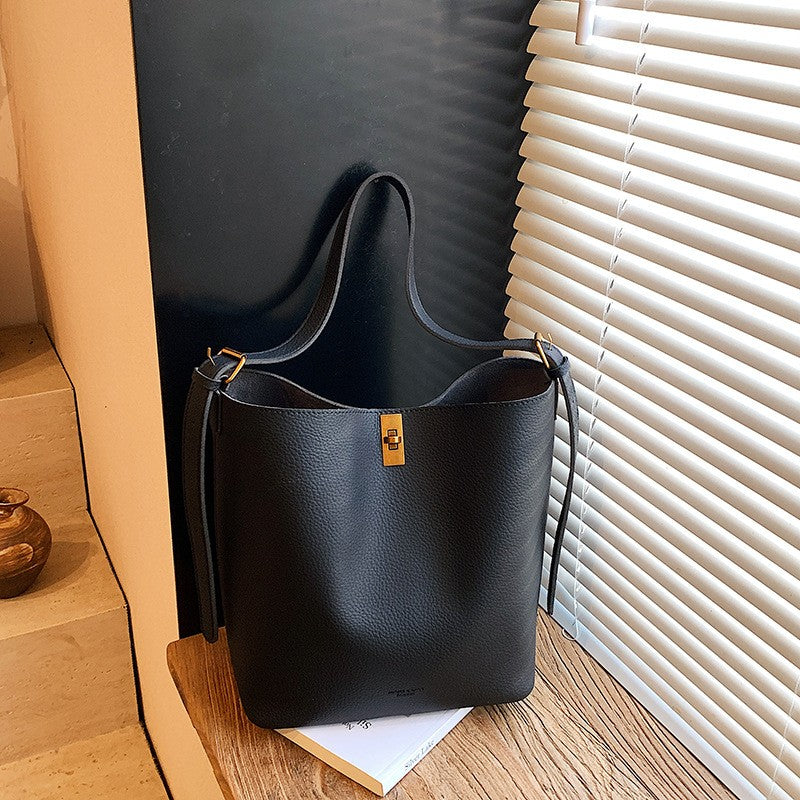 Slouchy Pebbled Bucket Bag with Zip Pouch