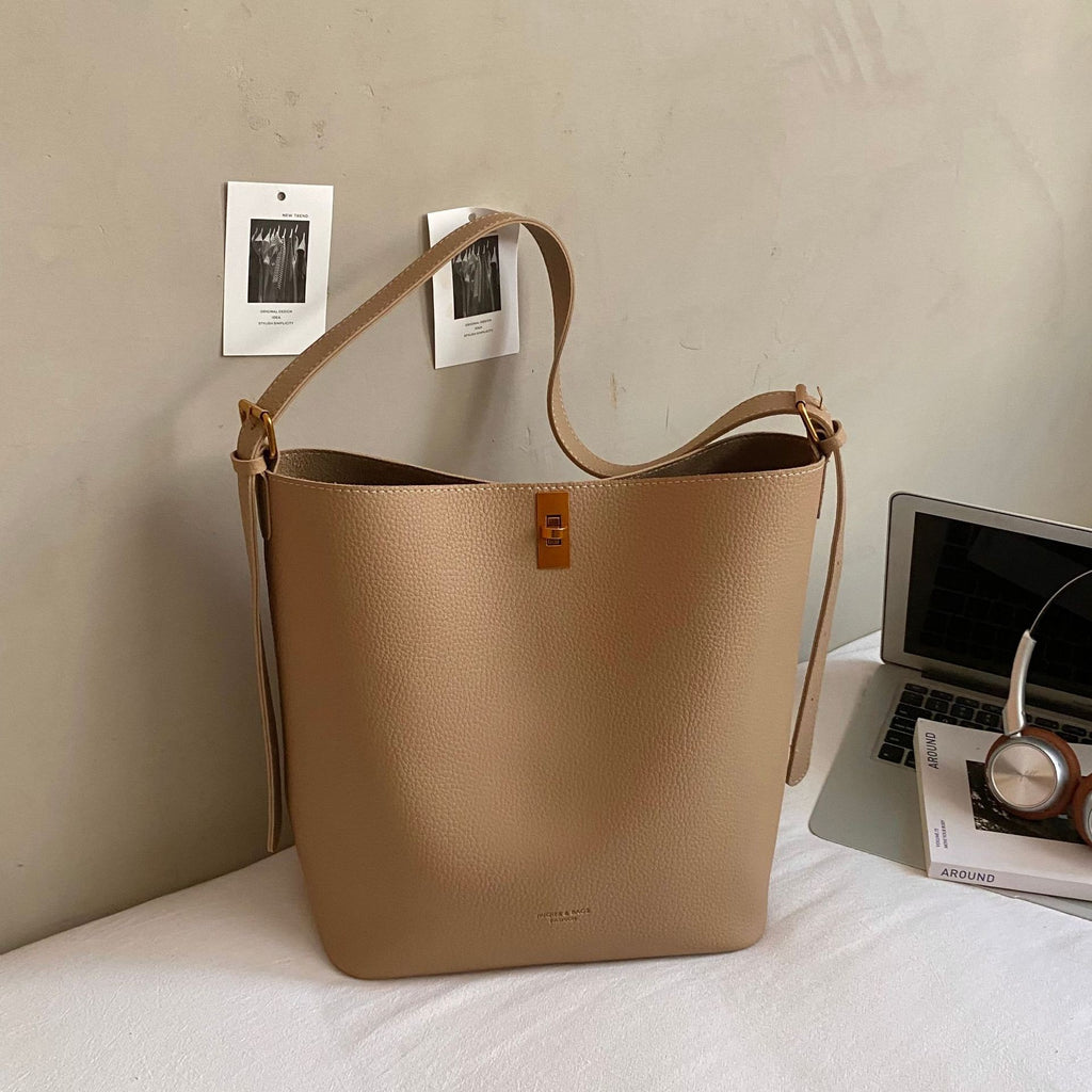 Slouchy Pebbled Bucket Bag with Zip Pouch