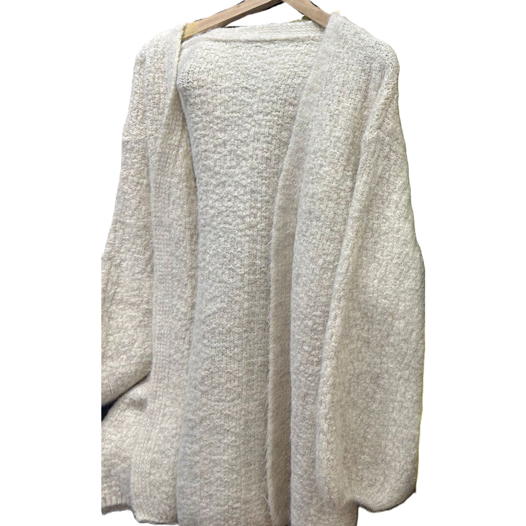Brushed Boucle Open Front Lantern Sleeve Cardigan - Apricot