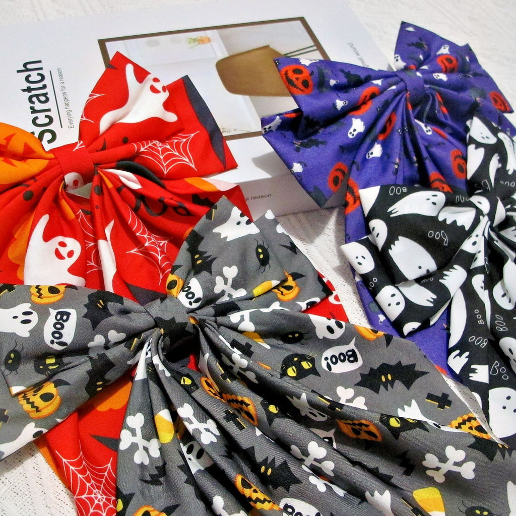 Spooky Ghost Print Long Tail Bow Barrette