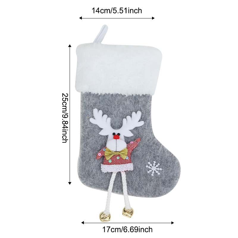 Mini Plush Christmas Stocking Treat Bag with Bells - Elk