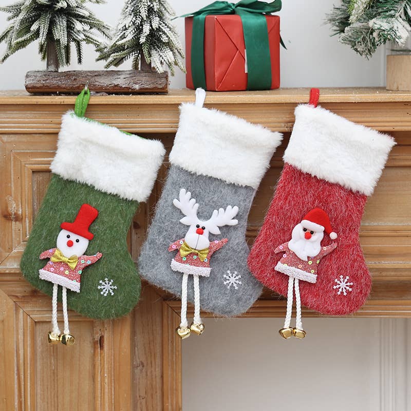 Mini Plush Christmas Stocking Treat Bag with Bells