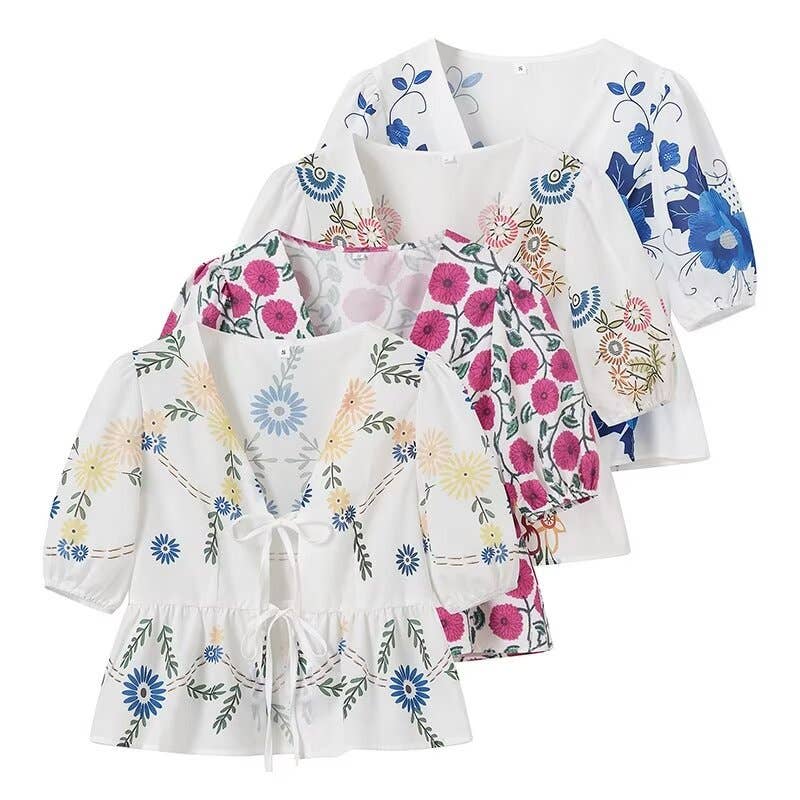 Floral Print Tie Front Peplum Blouse