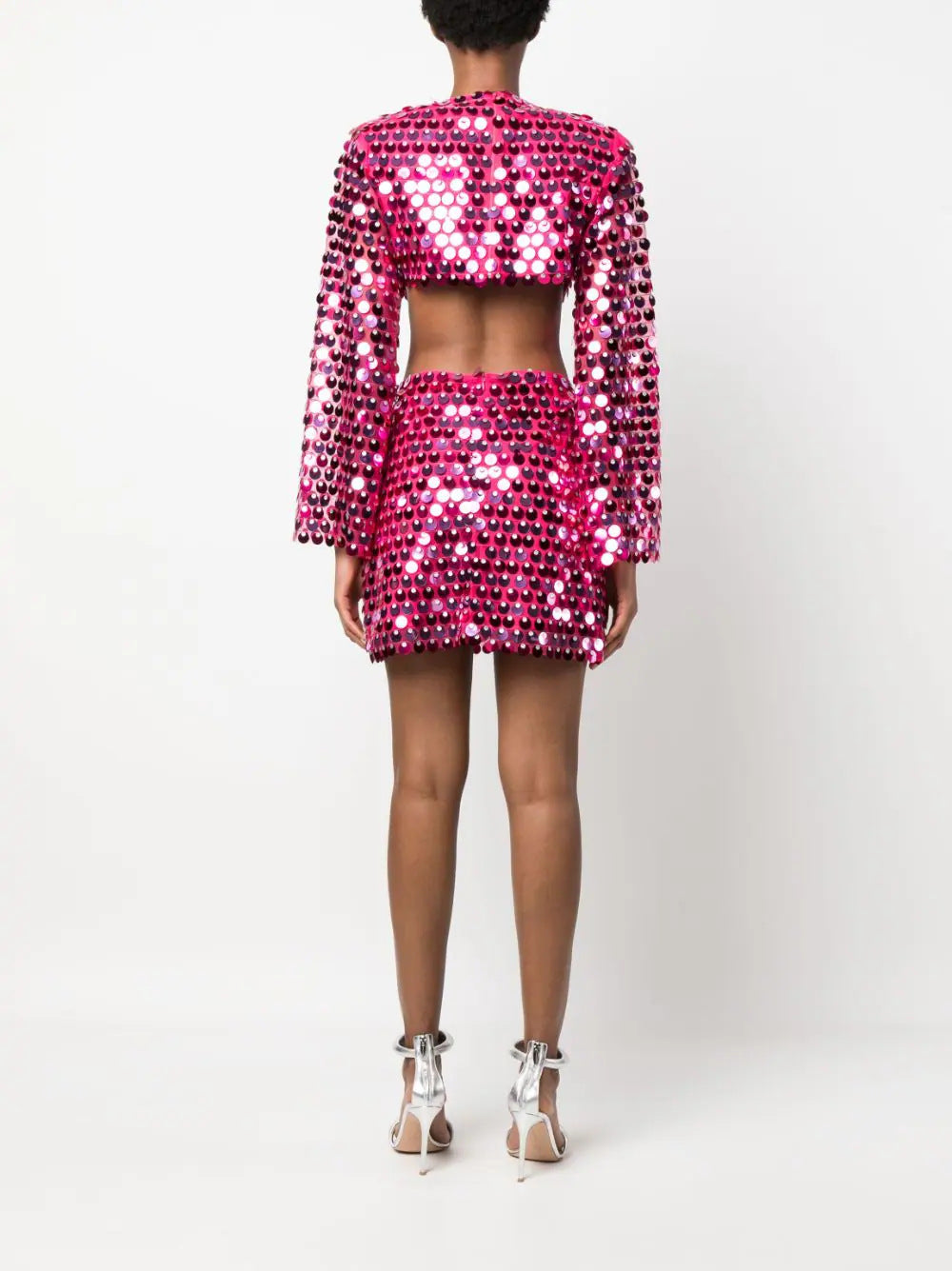 Disc Sequin Cutout Waist Mini Dress - Red - 1