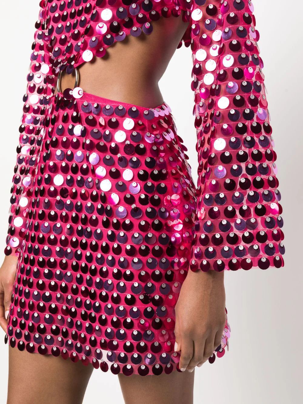 Disc Sequin Cutout Waist Mini Dress - Red - 3