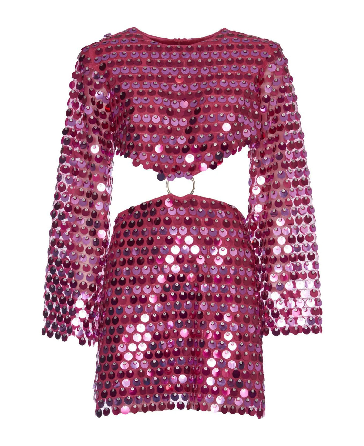 Disc Sequin Cutout Waist Mini Dress - Red - 4