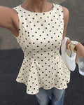 Scalloped Peplum Dot Print Tank Top - Apricot