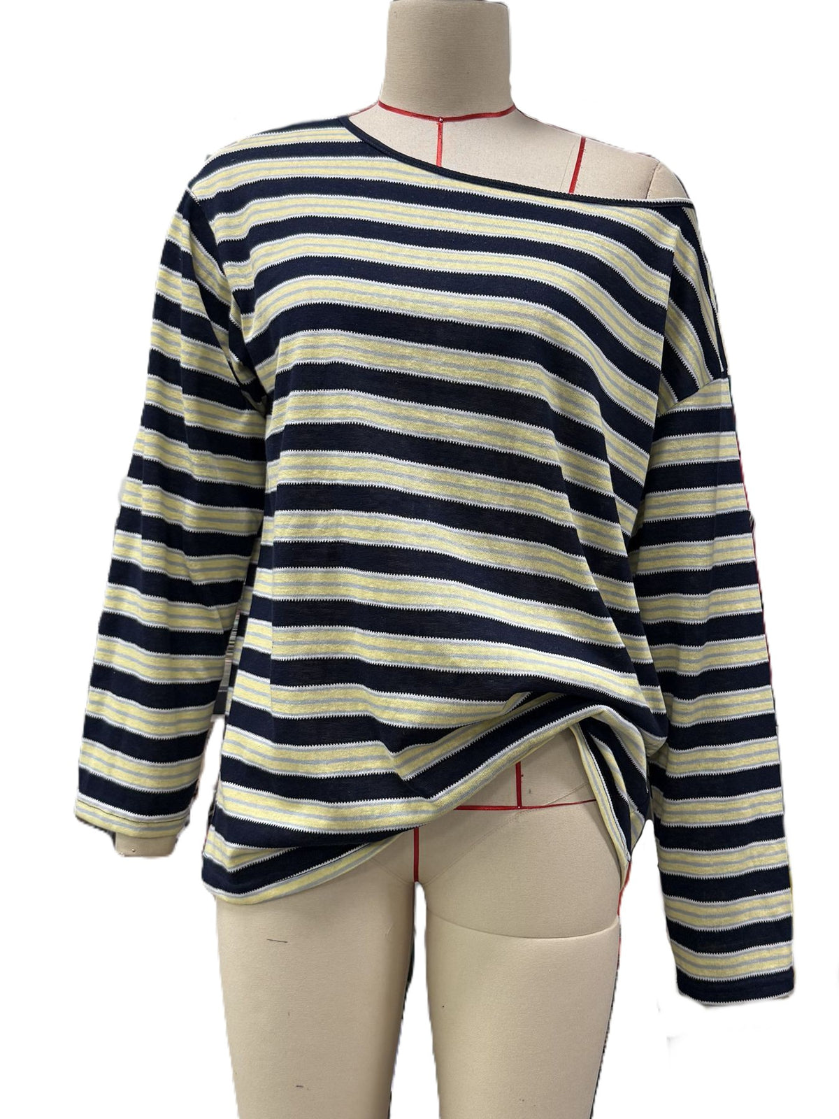 Slouchy Striped Off Shoulder Blouse - Blue - 1