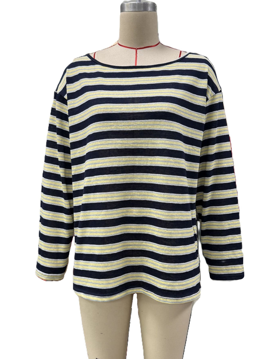 Slouchy Striped Off Shoulder Blouse - Blue - 2