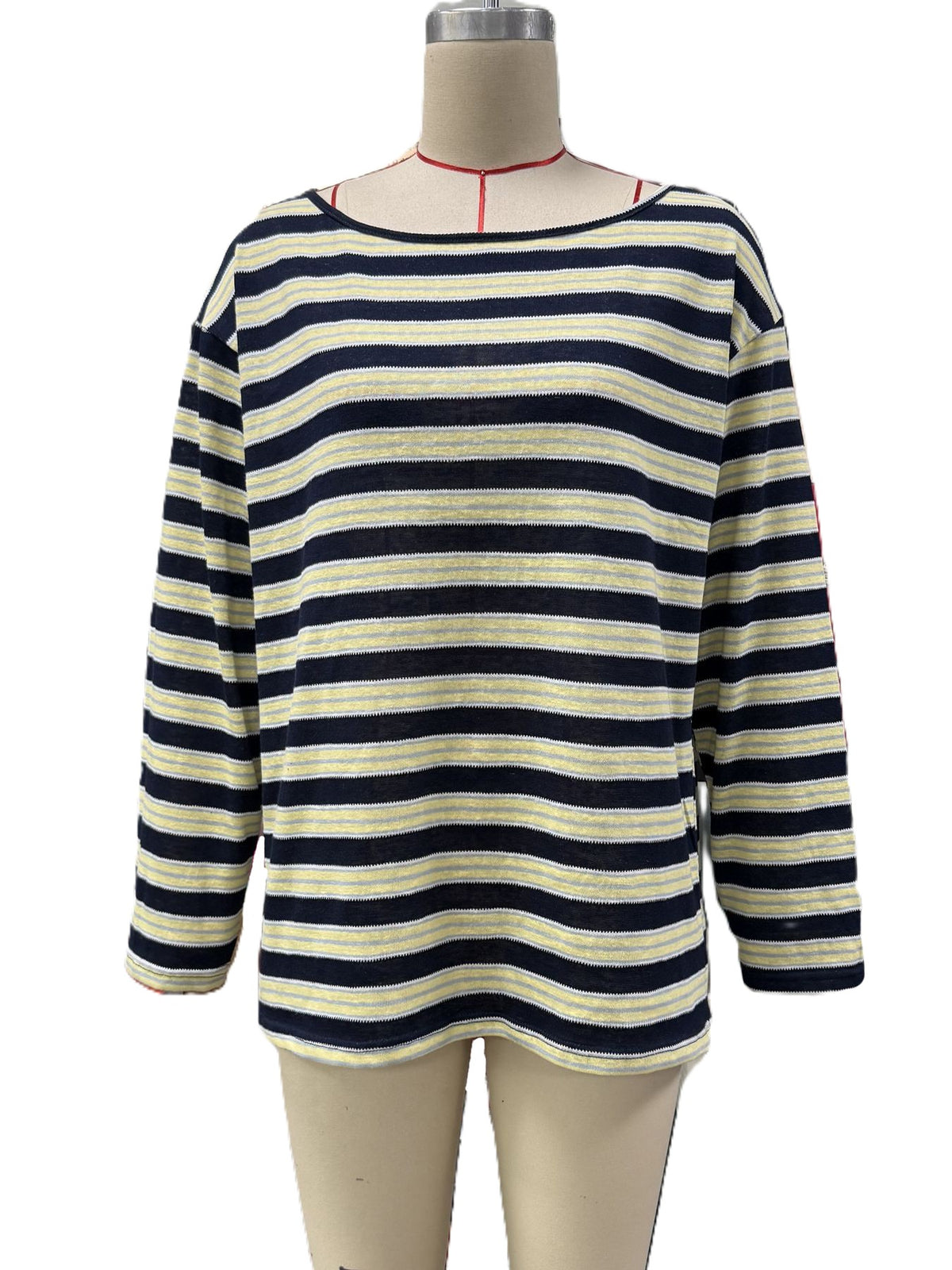 Slouchy Striped Off Shoulder Blouse - Blue - 2