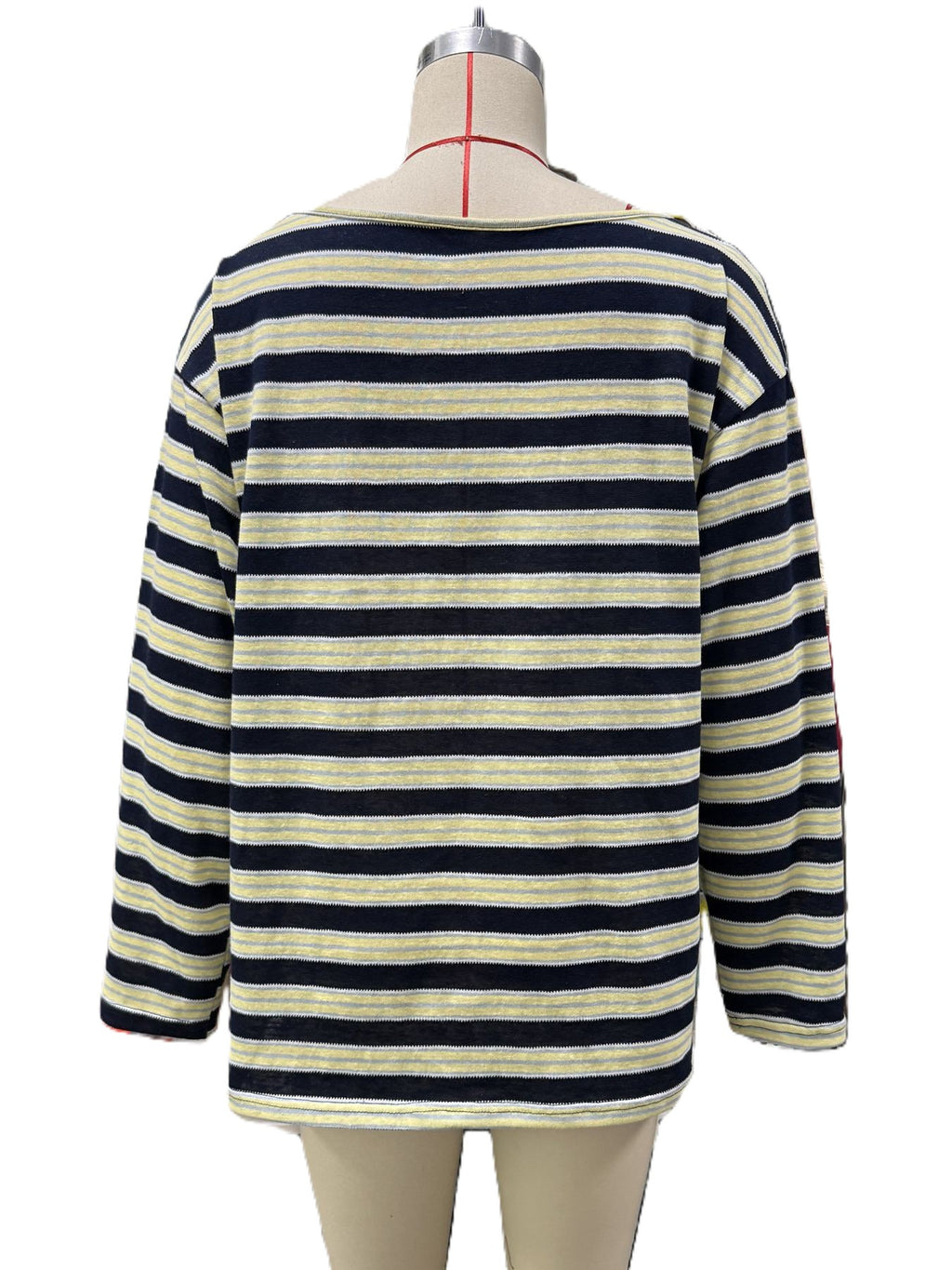 Slouchy Striped Off Shoulder Blouse - Blue - 3