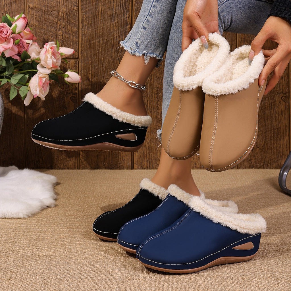 Fleece Trim Wedge Clog Slippers