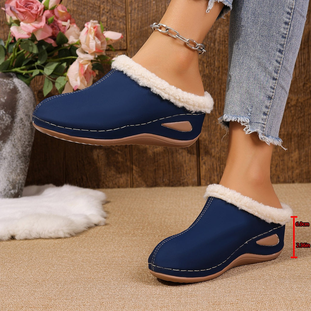Fleece Trim Wedge Clog Slippers